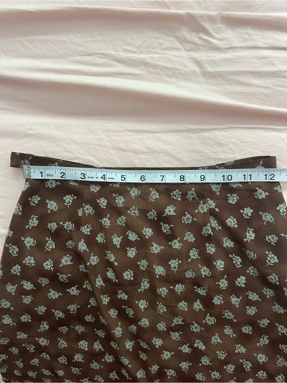 Brown Floral Midi Skirt with Ruffle Hem - Picture 3 of 3
